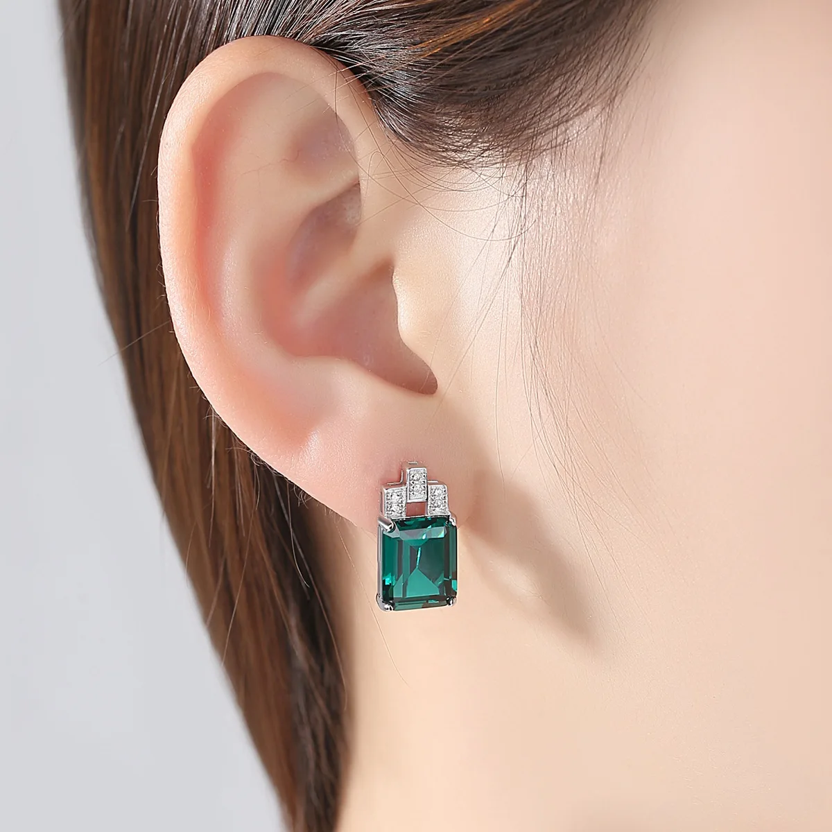 8ct Huge Emerald Cut Green Simulated Nano Emerald Hoop Earring 925 Sterling Silver for Women Gemstone Jewelry Valentine Day Gift