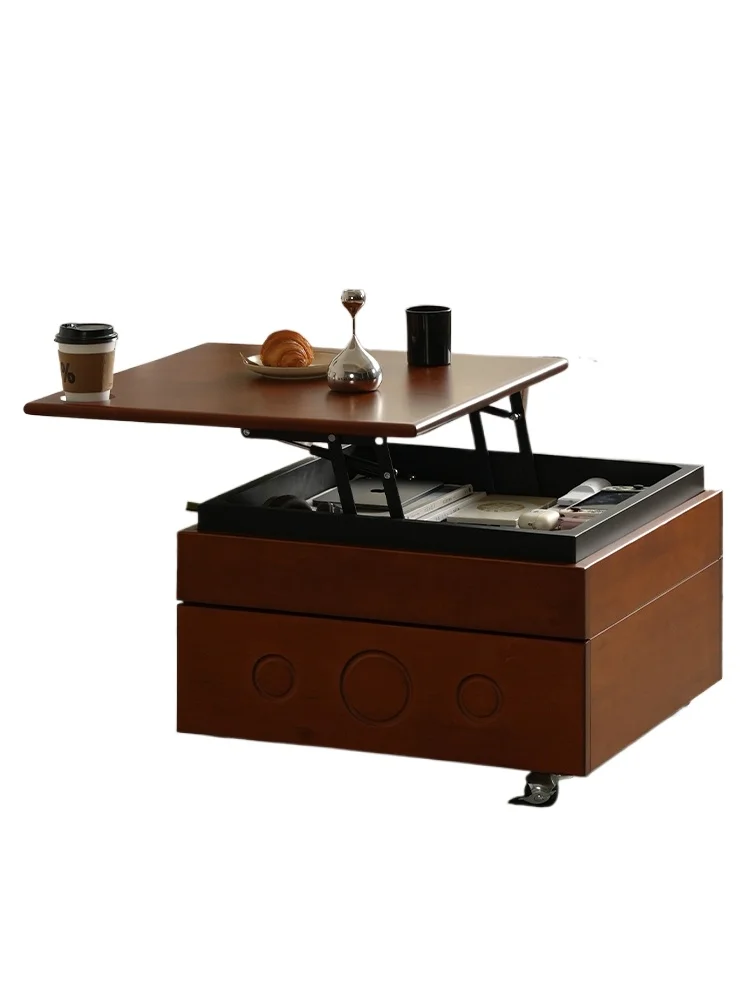 

Solid wood lifting coffee table mobile foldable small apartment sofa side cabinet medium antique multi-functional living room