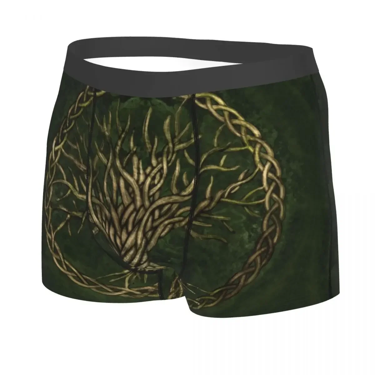 Custom Green And Gold Tree Of Life Boxers Shorts Men's Vikings Yggdrasil Briefs Underwear Novelty Underpants