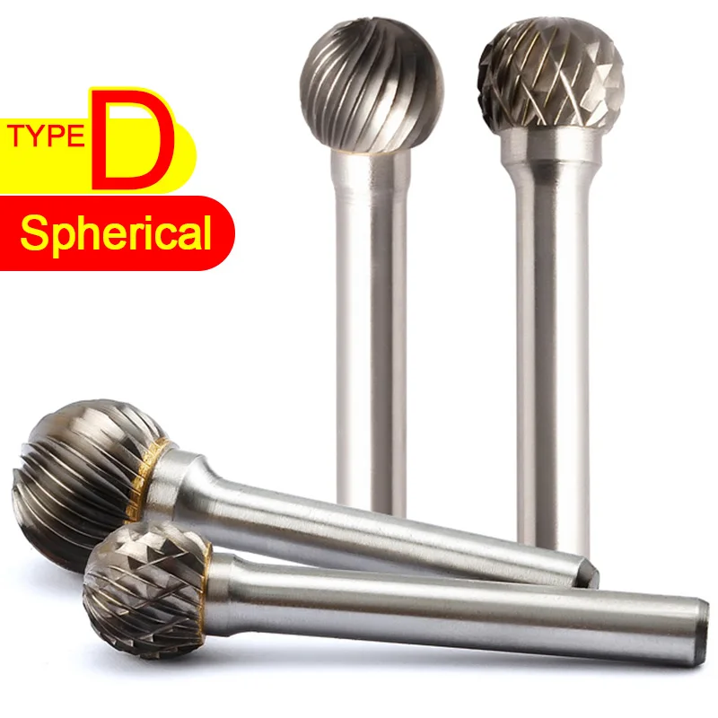 D DX Type Carbide Rotary Burr File, Ball Shape Head Round Rotary Files Single/Double Cut for Metal or Wood Polished Processing