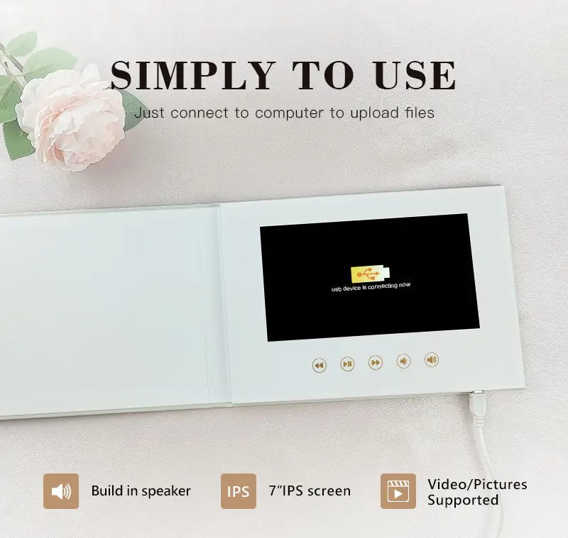 7 Inch Video Greeting Card Luxury Linen Bound Video Book Videos Album Up to 3 hours,IPS Display,4G of memory Rechargeable Batter