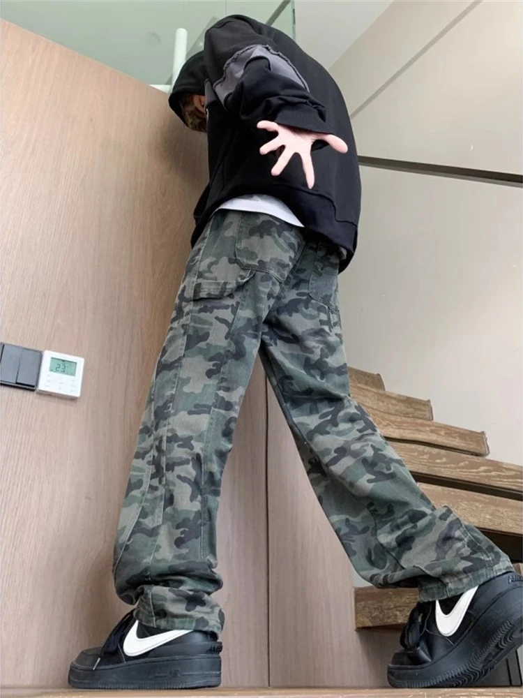 

Американские джинсы-карго в стиле High Street для мужчин, весенне-осенние, прямые, свободные, для работы, с эффектом похудения