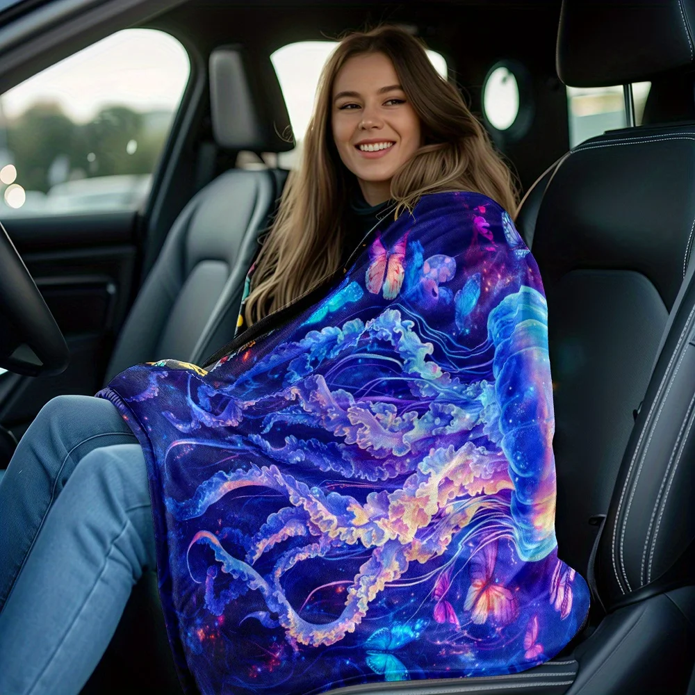 Colorful Jellyfish Butterfly OceanDeep Sea Art Blanket Flannel Soft Throw Blanket for Bedroom Decor Mystical Marine LifeDesign
