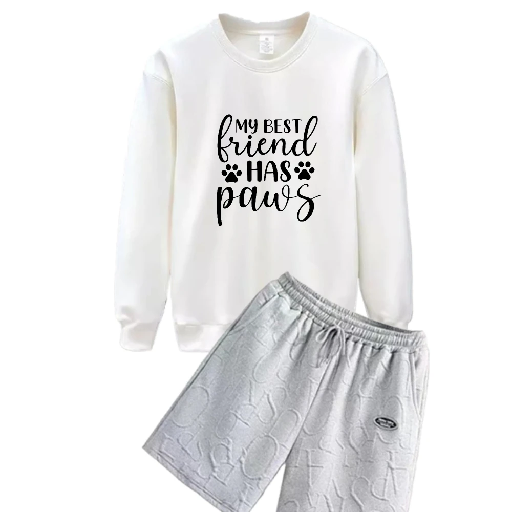 

2025 Spring And Autumn Men Daily Casual Set Premium Dog paw English print suits Quality Fabric Easy Machine Two Piece Outfit set