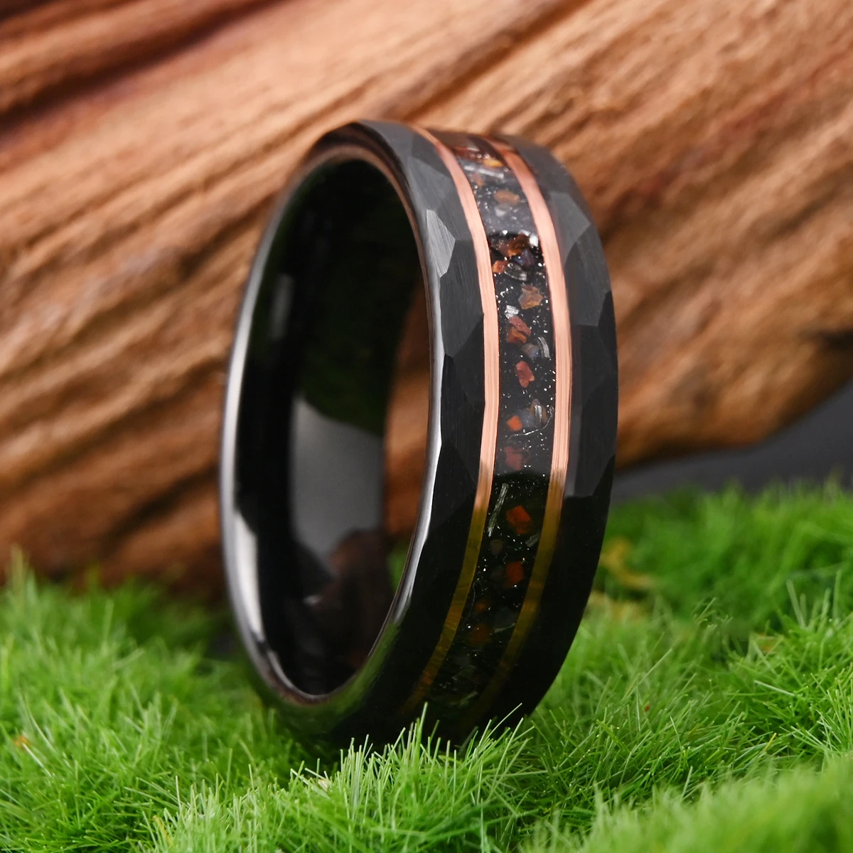 Tungsten Carbide Men\'s Ring 8 MM/6MM Meteorite Dinosaur Bone Couple Engagement Wedding Ring Suitable for Party Date