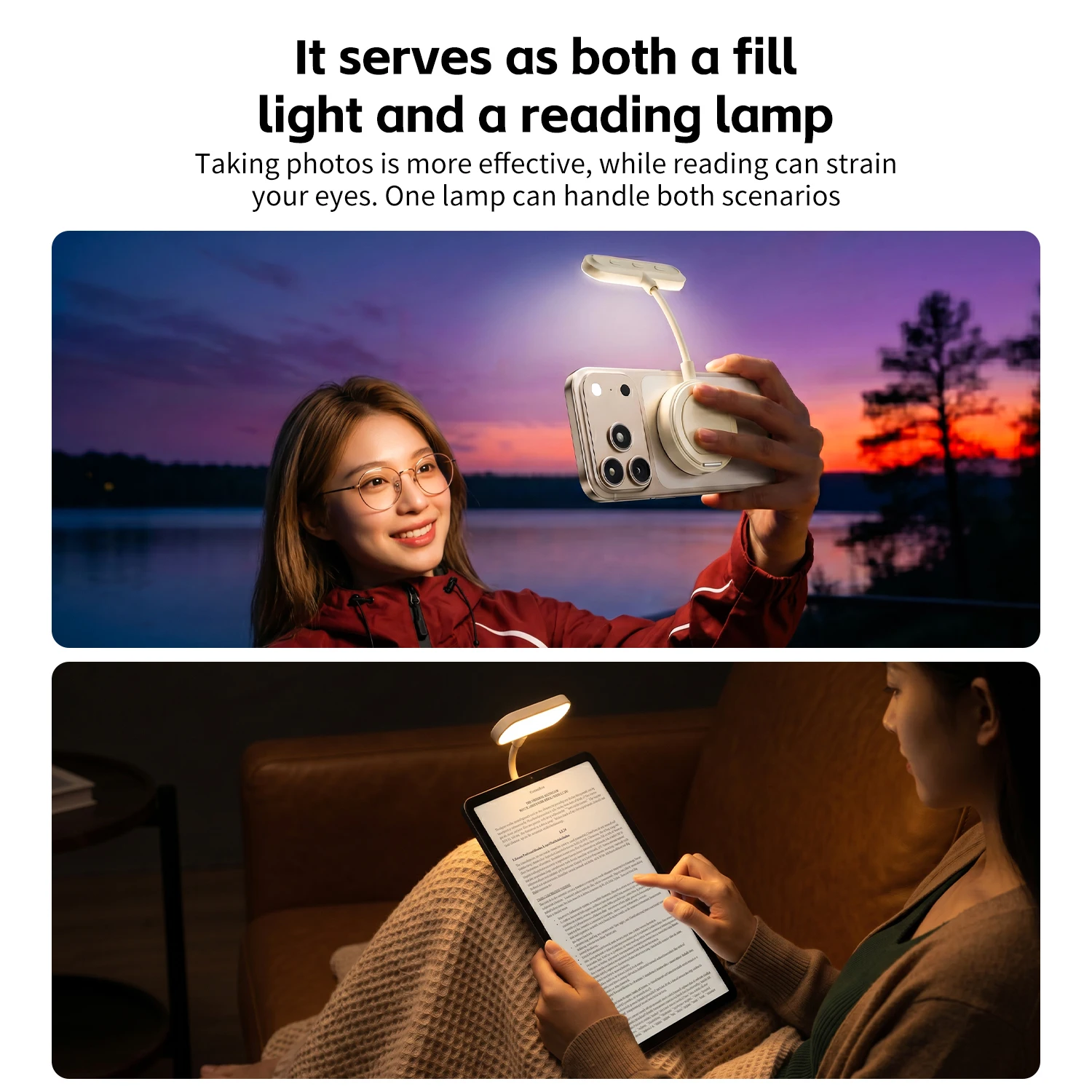 LED Night Light Magnetic Gooseneck Fill Lamp Rechargeable 3 Color Dimmable Selfie Light for Self-Shooting Live Broadcast Reading
