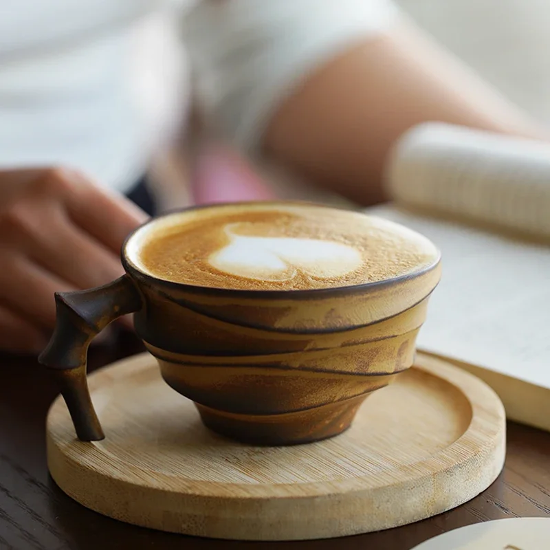 

Vintage Bamboo Coffee Cup Ceramic Mug Creative High-End Exquisite Japanese Niche Cup