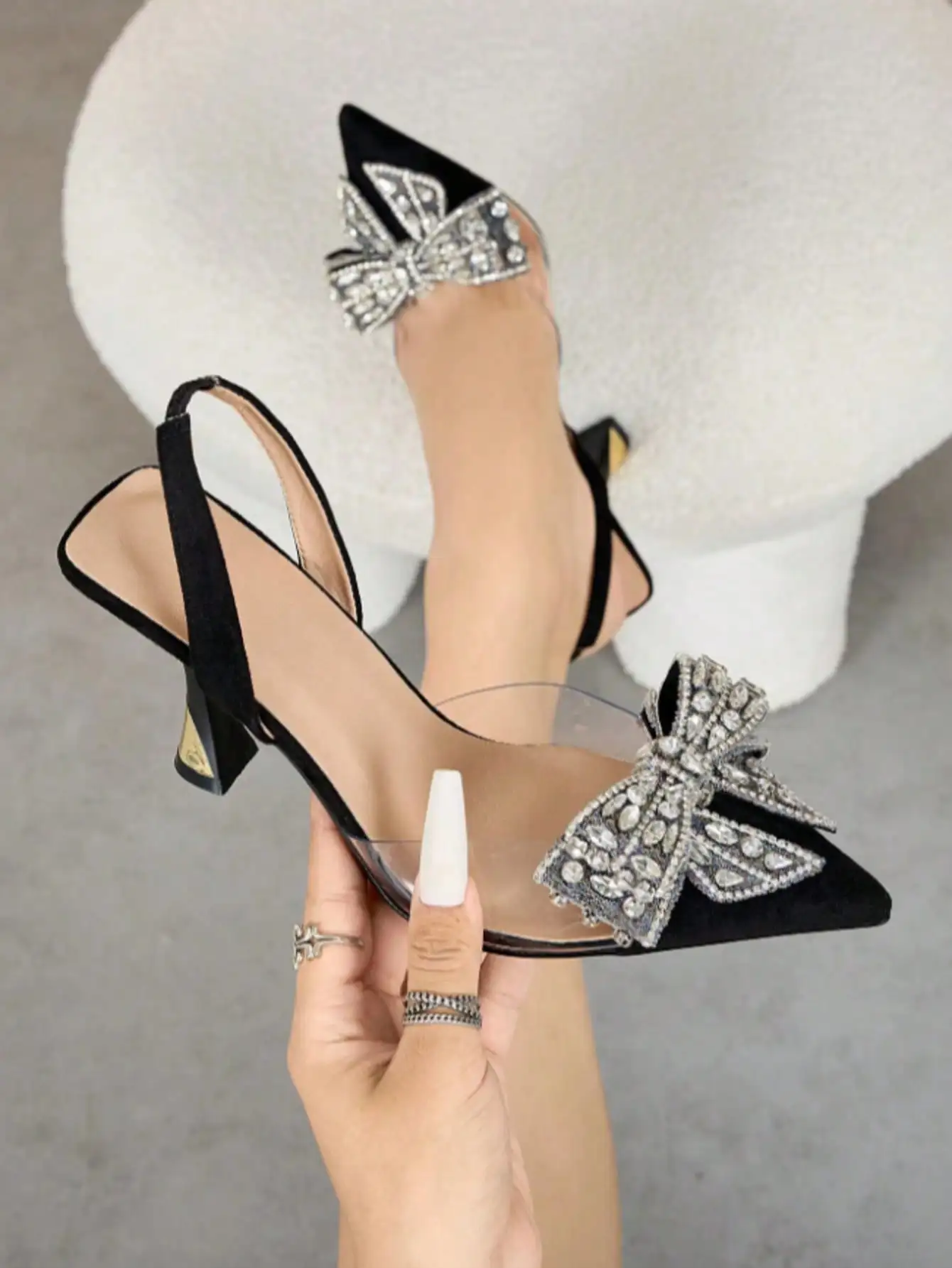 Women's Pointed Toe Rhinestone Bow Stiletto High Heel Sandals, Elegant Sparkly Crystal Bowknot Dress Sandals, Sexy Slim Thin High Heels For Party Dancing, Versatile Ladies Heeled Sandals For Daily Wear, Wedding Guest, Prom, Cocktail, Date Night,