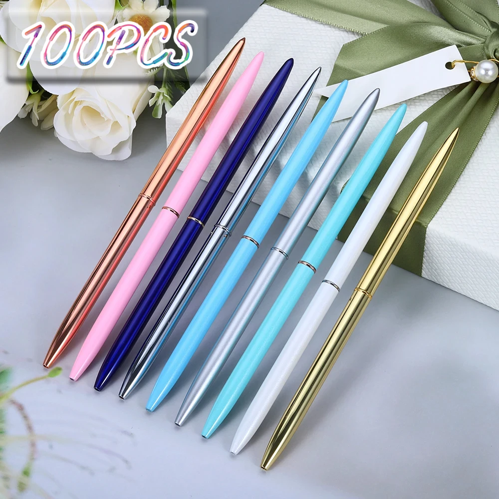 

100pcs Exquisite Multicolored Signing Pen Slim Pens Body Comfortable Grip Metal Ballpoint Pen Business Signature Pen for Hotel