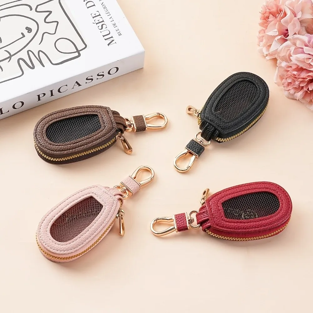 Transparent Mesh Car Key Bag Zipper Closure Organizer Leather Key Case Protection Cover Coin Storage Keychain Holder Daily Use