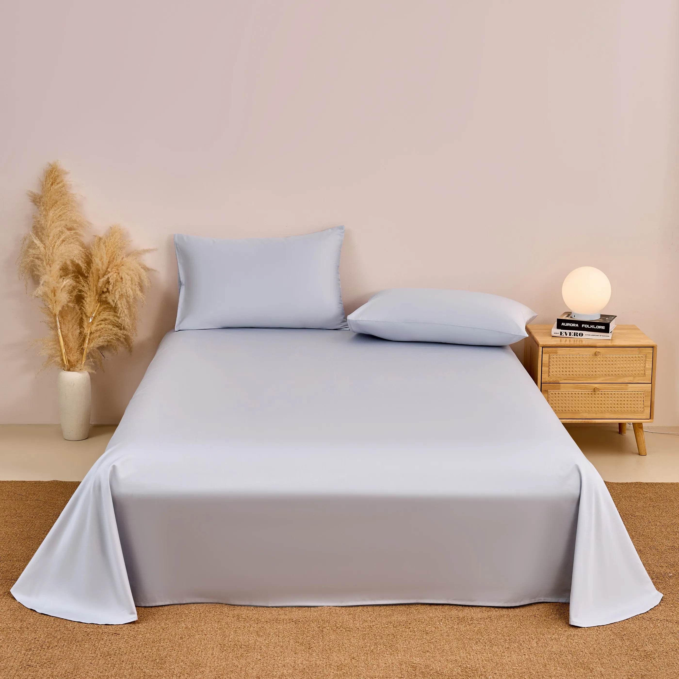 Solid Color 5 Pieces Cotton Bedding Set, High Density Duvet Cover with Flat Sheet, Fitted Sheet & Pillowcases, Queen King US Siz
