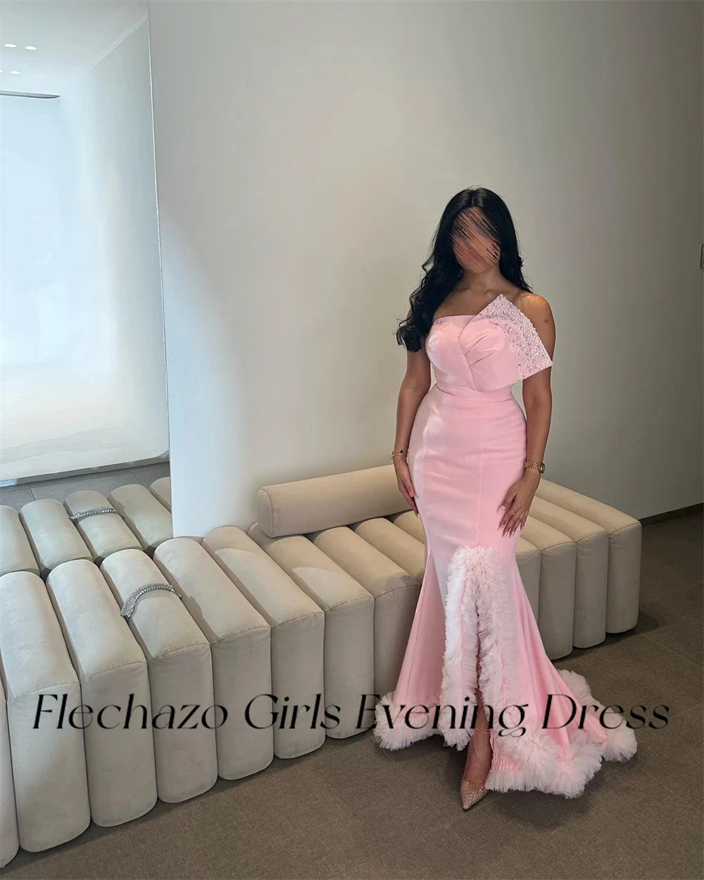 Flechazo Roze Prom Jurken Strapless Gelaagde Kralen Split Vloerlengte Formele Feestjurk Voor Dames 2024 Vestidos De Noche