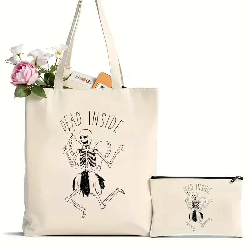 

Забавная Сумка-тоут с принтом скелета и бабочки, 2 шт., повседневная вместительная сумка через плечо, сумка для покупок, идеальный подарок для лучших друзей