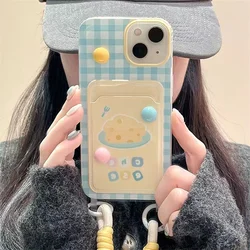 Card bag blue and white checkered cheese phone case  For iPhone 15 14 Plus X XS XR 11 12 13 Pro Max Silicone Cases Cover