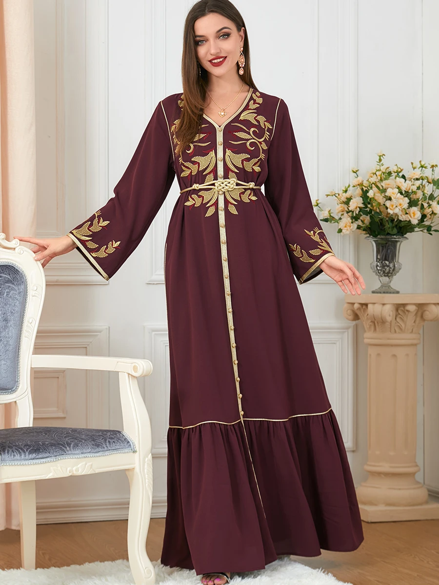 ramadan Muslim Abaya Morocco Dress Women Islmaic 2023 Dubai Abayas Embroidery Belted Kaftan Elegant Party Dresses Vestido Spring