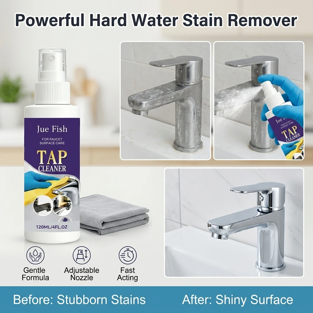 Limescale Remover Spray Powerful Cleaning Agent for Bathroom Kitchen Sink Tile Faucet Hard Water Stain Dissolver 120ML