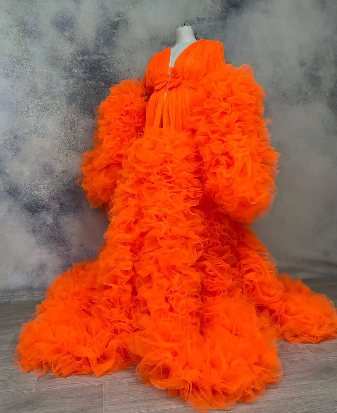 Batas de maternidad largas hinchadas, vestidos de fotografía para mujeres embarazadas con volantes de color verde menta, vestidos de Baby Shower personalizados con tren de barrido
