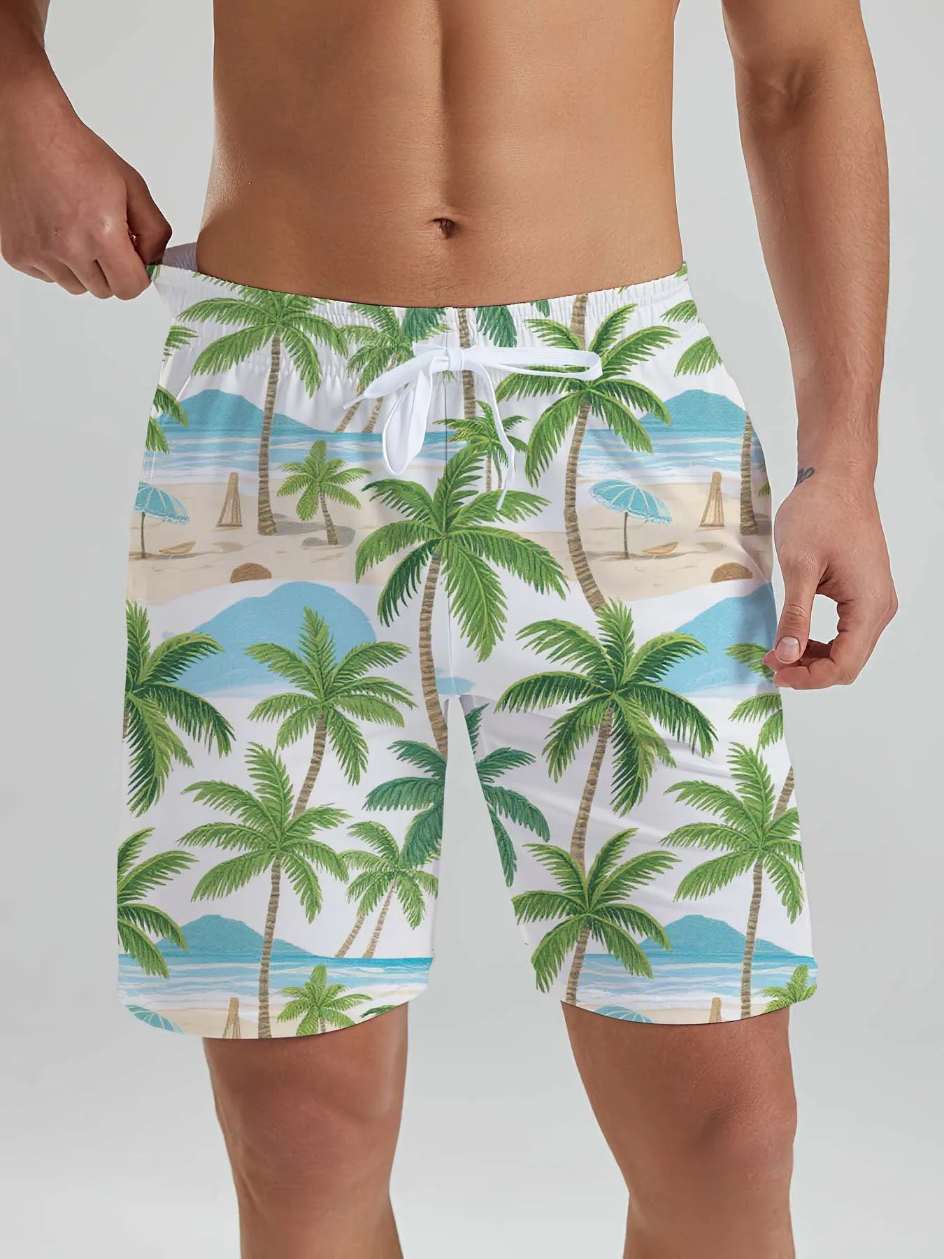 

Tropical Summer Men's Board Shorts Palm Tree Print Drawstring Swim Surf Shorts 3D Print Breathable Vacation Men Short Pants