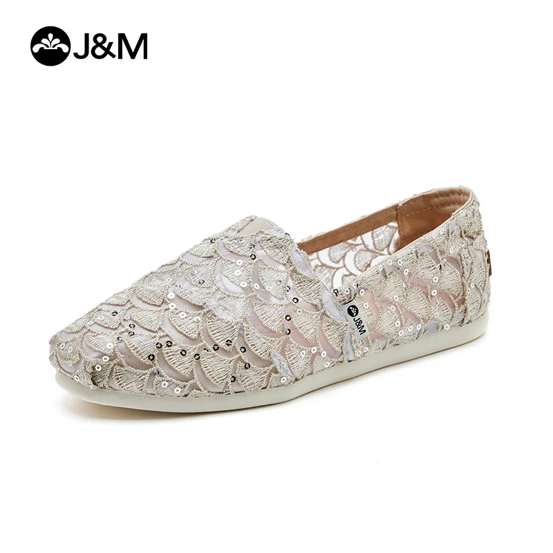 J&M Fashion Women Flats Spring Summer Lace Mesh Breathable Loafers Soft Rubber Sole Slip-on Lady Girls Casual Shoes