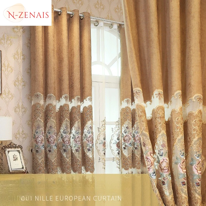 Custom  Size！！European Style Hollow Water-soluble Embroidered Atmospheric Blackout Curtains for Living Dining Room Bedroom Decor