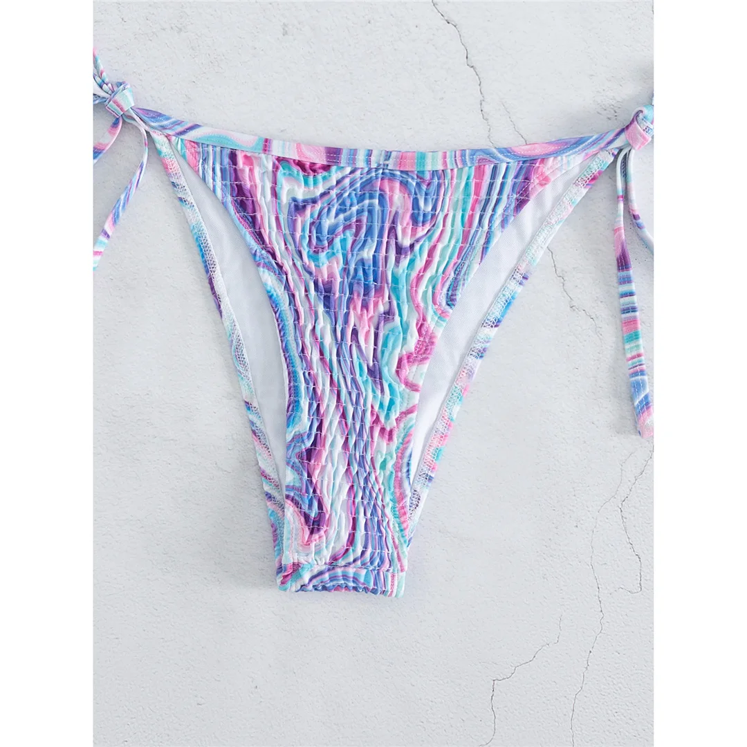 Bunter Neckholder-Bikini mit Trägern, Damen-Badeanzug, zweiteiliges Bikini-Set, Badeanzug mit hohem Beinausschnitt, Badebekleidung, Schwimmanzug V6005 – Detail 13