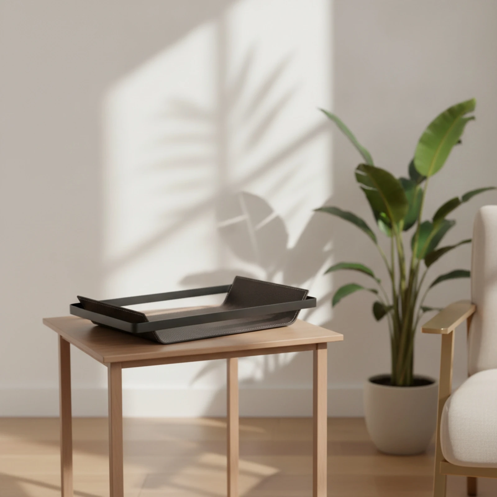 Tray with Leather Liner Modern Valet Tray Minimalist Elegant for Home Decorators, Coffee Table, Office