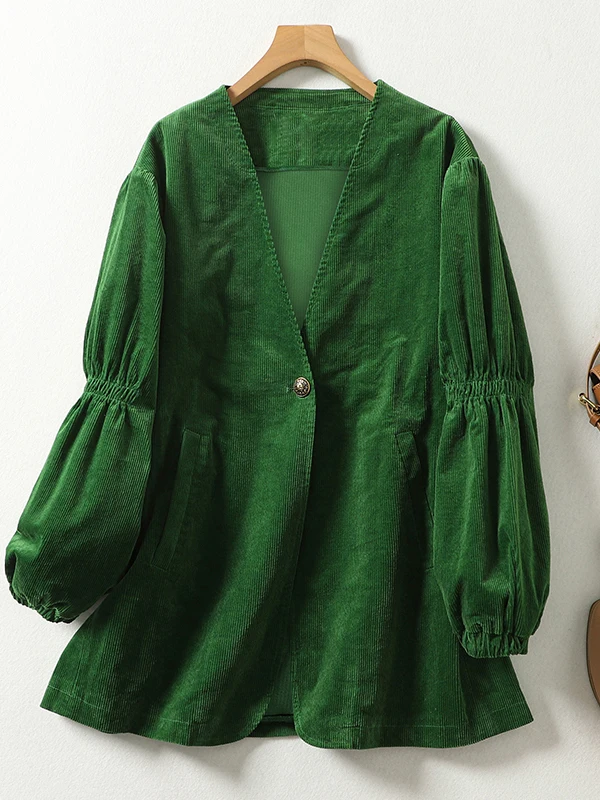 

Весенняя винтажная вельветовая куртка большого размера для женщин: повседневная, универсальная, на одной пуговице, с эффектом высокого качества, модная женская одежда для весны.