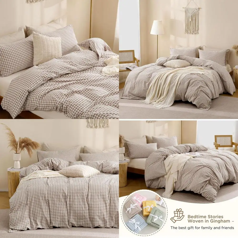 

Пододеяльник Tan Gingham, комплект постельного белья из 100% стираного хлопка, как льняной ощущение, супер мягкий, удобный, из 2 предметов, коричневый, винтажный, в клетку, в клетку Fa