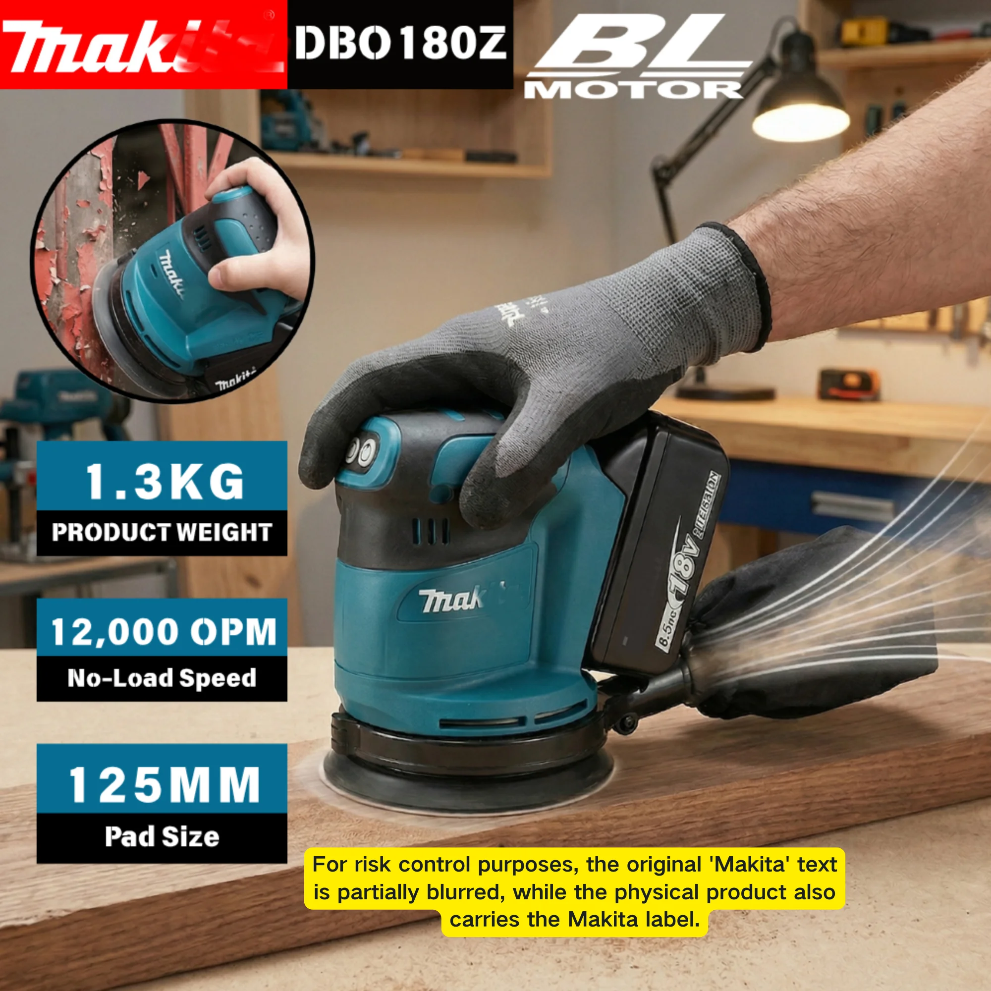 Makita DBO180Z 18V Brushless Cordless Rechargeable Disc Random Orbital Sander Woodworking Sanding Putty Polishing Bare Tool