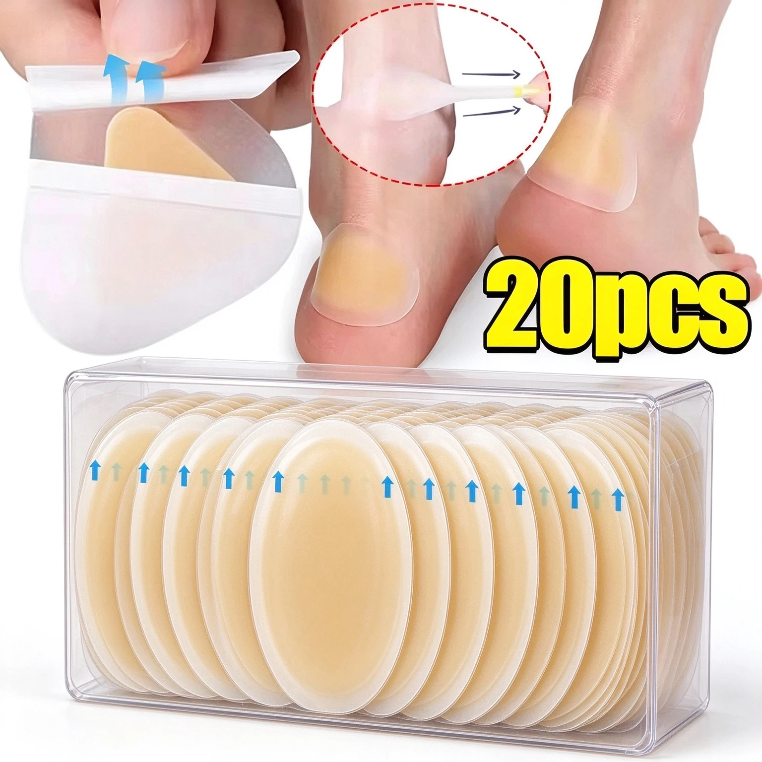 20PCS Foot Blister Patches for New Shoes, Walking and Hiking, Hydrocolloid Adhesive Strips for Toes, Heels and Outside Foot