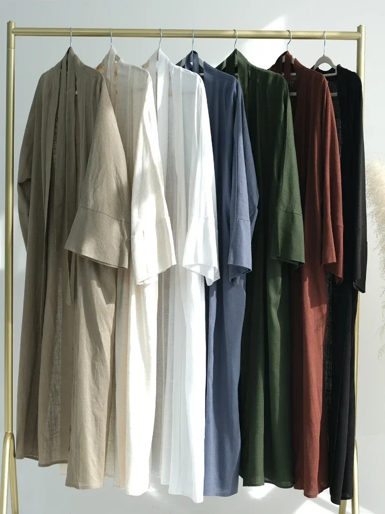 이드 무슬림 여성용 아바야 드레스 세트 2피스 코튼 린넨 아바야 아랍 잘라비야 파티 드레스 카프탄 베스티도스 롱 로브 잘라비야