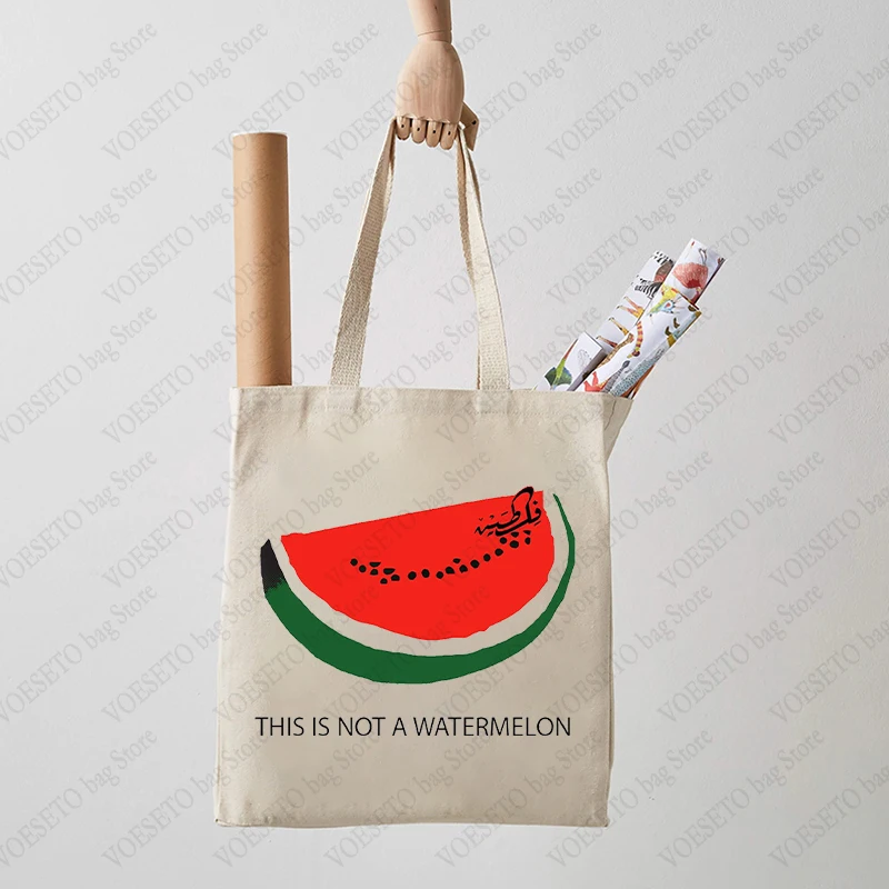 This Is Not A Watermelon Pattern Tote Bag Canvas Shoulder Bags for Against War Women\'s Reusable Shopping Bag Best Gift for Peace