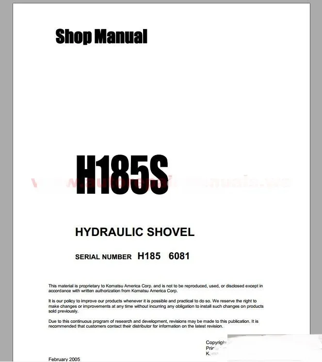 Komatsu Hydraulic Mining Shovels Shop Manual (ALL)