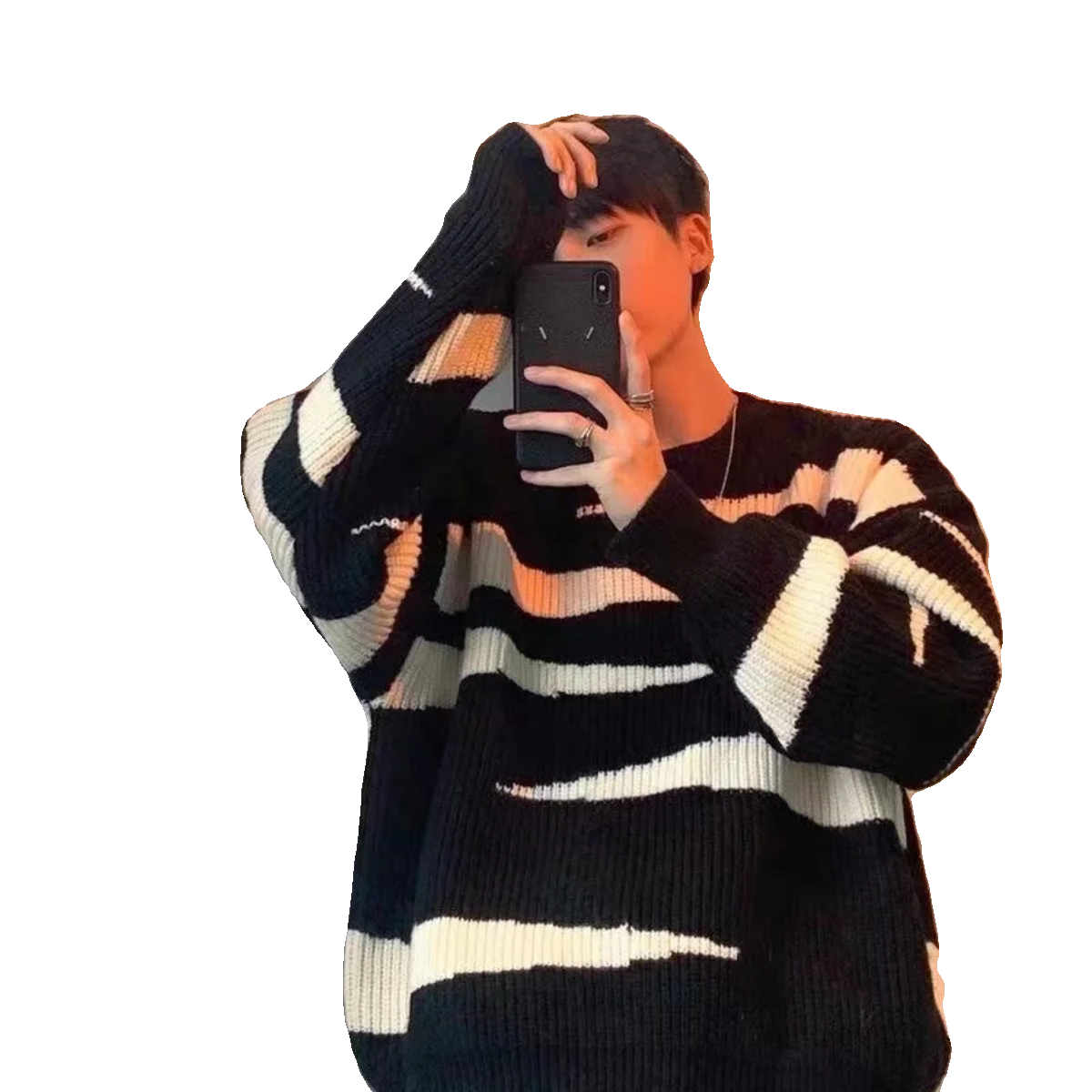 Large Size 300 Pou Men's Sweater Autumn Winter Loose Fit Stripe Knitwear Casual Retro Hong Kong Sle Ball Game Collar Lon...