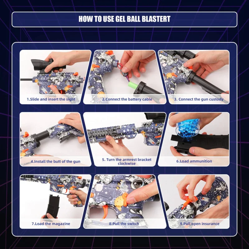 Pistola Manual y eléctrica de camuflaje espacial M416, pistola de salpicaduras de bolas de Gel 2 en 1 con Goggle de cuentas de agua ecológico 41000, juguete para exteriores