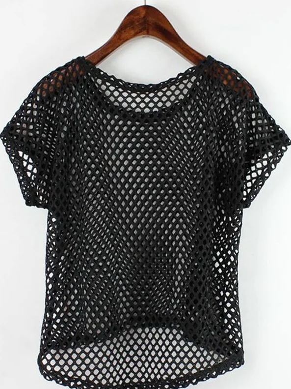 summer-new-korean-style-mesh-shirt-short-sleeve-t-shirt-top-overhead-loose-lace-short-hollow-cover-up-women's-collar-pin