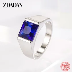 ZDADAN 925 Sterling Silver Blue Zircon Adjustable Ring For Men Women Party Jewelry Gift