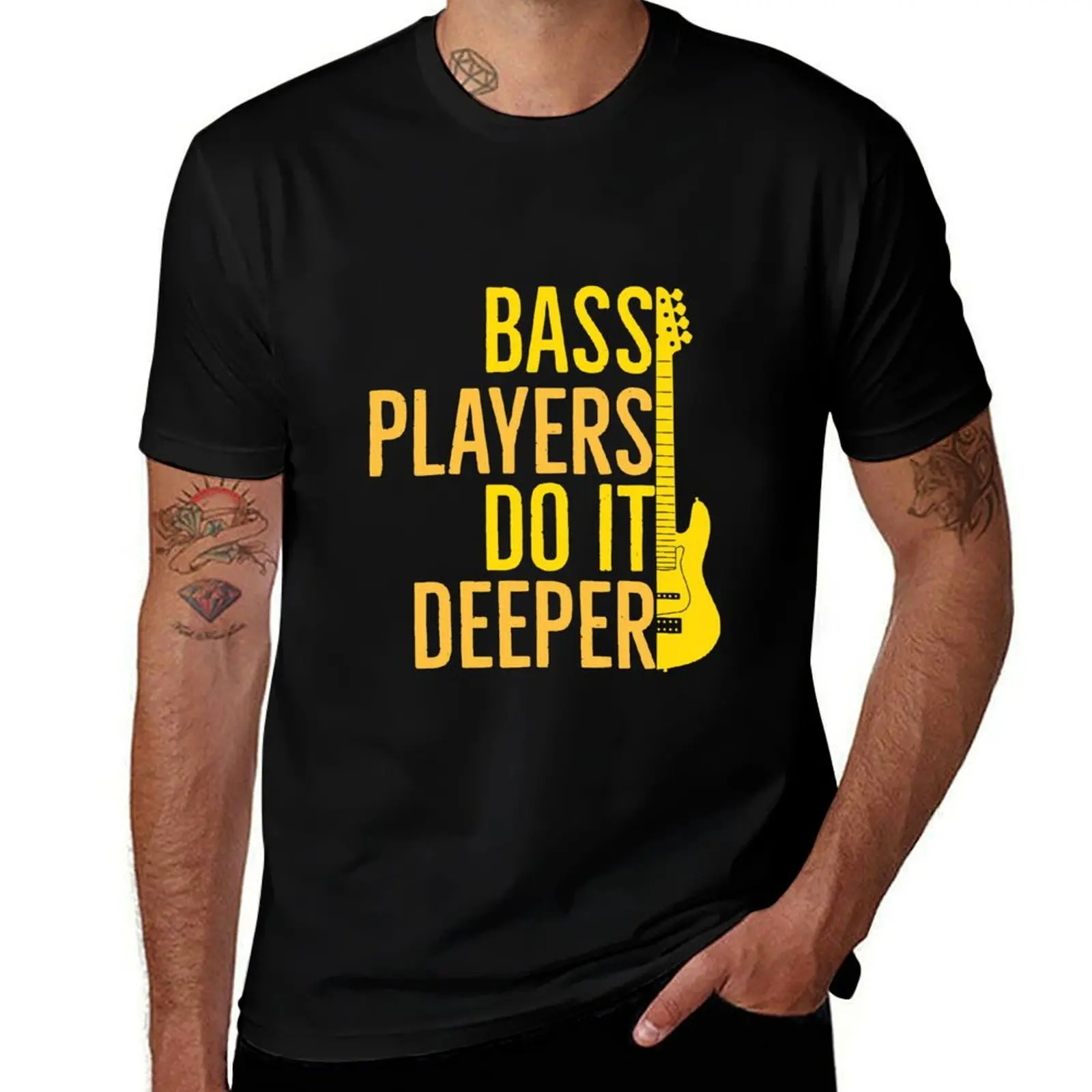 

Bass Players Do It Deeper Funny Guitarist Gift T-Shirt t shirt for man T-Shirt