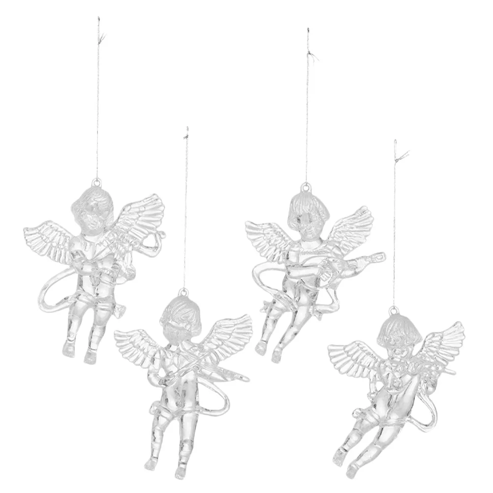 

4 Pcs Christmas Decor Creative Ornaments Angels Figurines Clear Pendant Festive Decorations Mini for Crafts Bulk Transparent