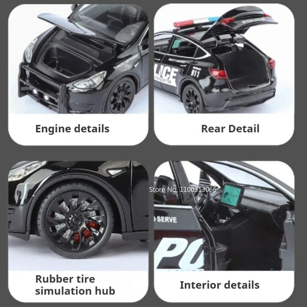 1:24 스케일 모델 Y 모델 합금 자동차 다이캐스트 장난감 라이트 사운드 풀백 미니어처 경찰차 모델 어린이용 인터랙티브 장난감