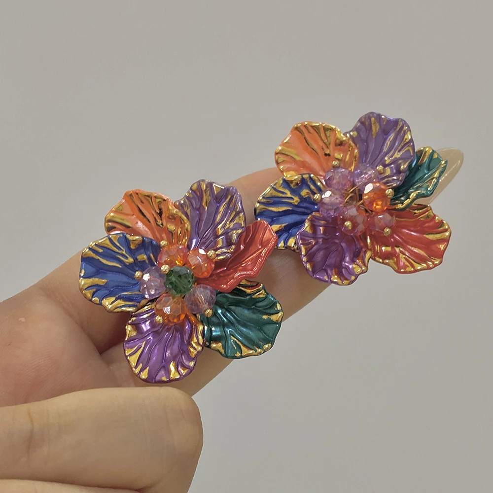 AENSOA Summer New Style Dopamine Colorful Resin Gold-edged Small Petal Earrings Classic Beaded Decoration Jewelry Party Gifts