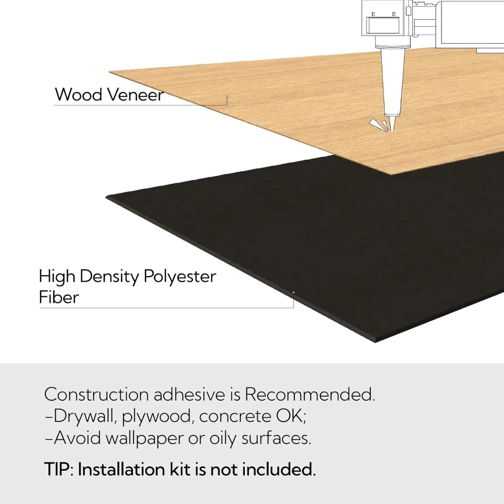 Paneles de pared acústicos de chapa de madera, paquete de 6, paneles de pared absorbentes de sonido de 23,6 × 47,2 para decoración de paredes interiores, roble frío