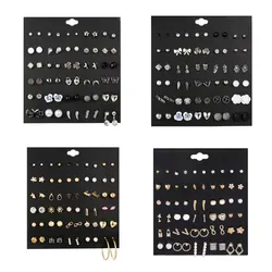 New Design 30Pairs/lot Mixed Crystal Small Stud Earrings Sets For Women Girl Heart Flowers Moon Ear Jewelry Accessories