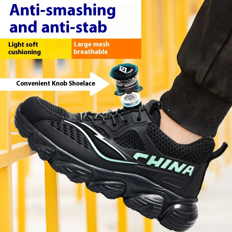 Steel Toe Safety Shoes Men, Anti-Puncture Anti-Smash Non Slip Industrial Work Boots Lightweight Rotating Button Work Shoes