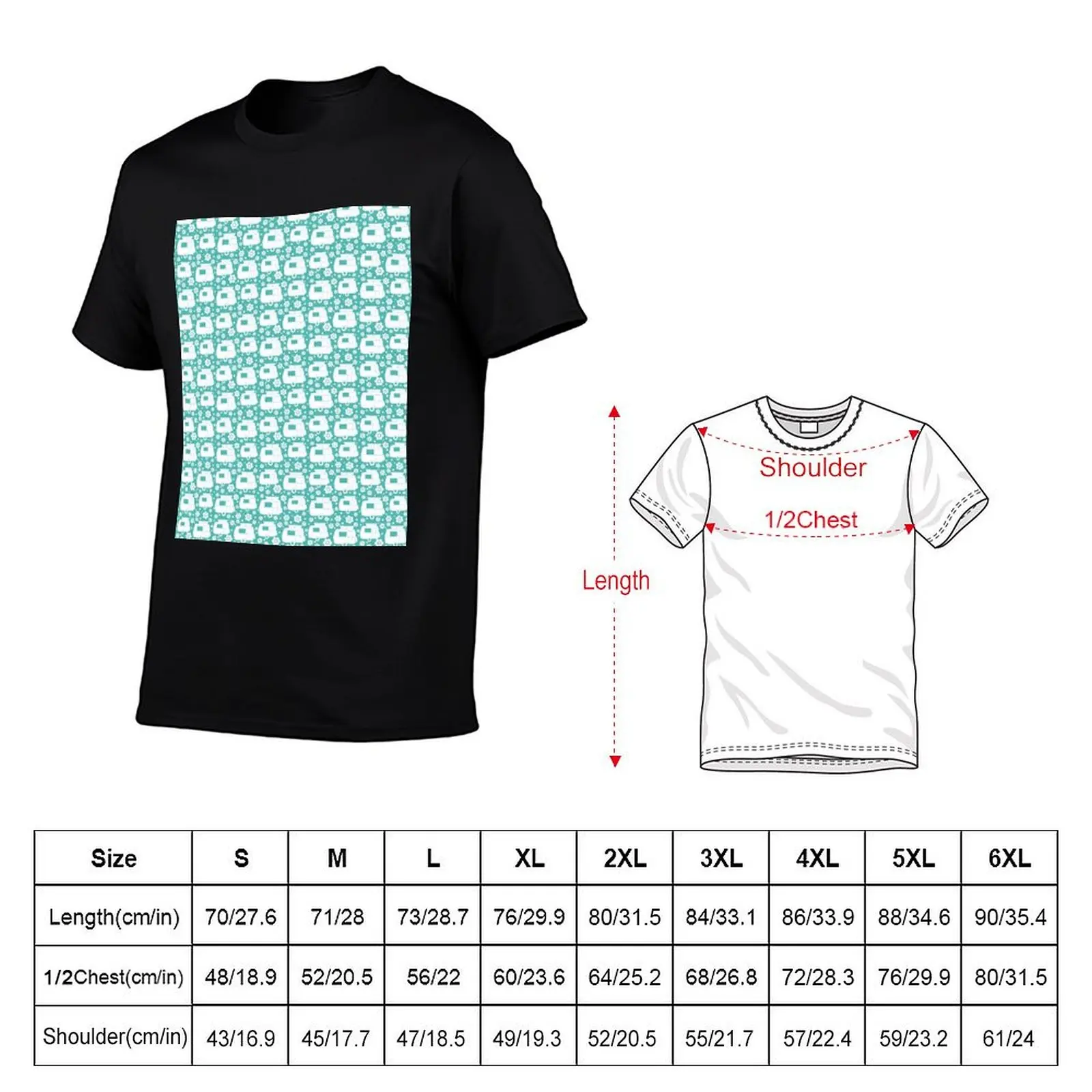 Daisy Polka Dot Vintage Caravan Pattern in Turquoise and White T-Shirt Casual Loose Fit Summer Tee Shirt