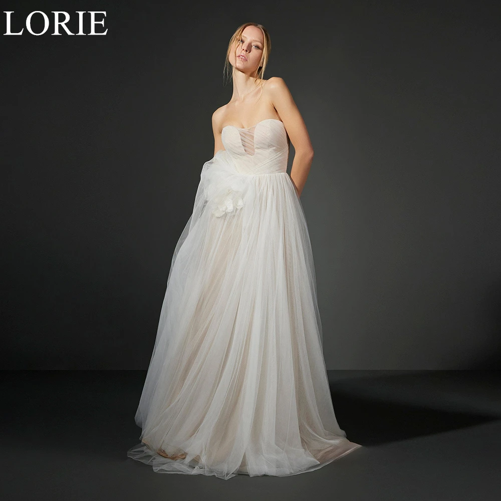 

LORIE Elegant Tulle Wedding Dresses Strapless A-Line Pleated Draped Illusion Bride Prom Gown Backless Bridal Gowns Customized