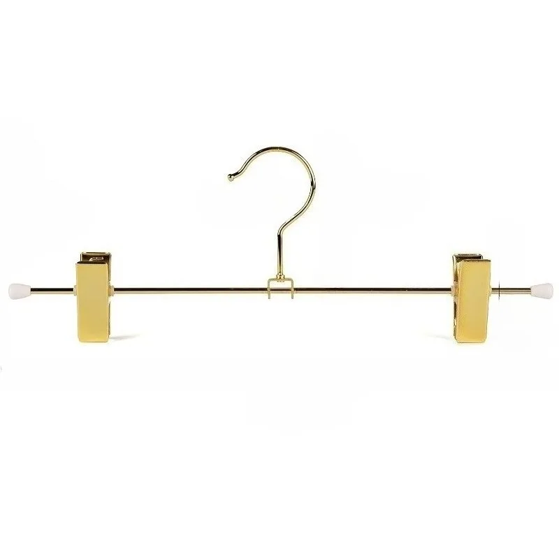 

Premium Gold Metal Pants Skirts Hanger Sturdy for Slacks Trousers with 2 Adjustable Non Slip Clips and Swivel Hook for Jacket Sh