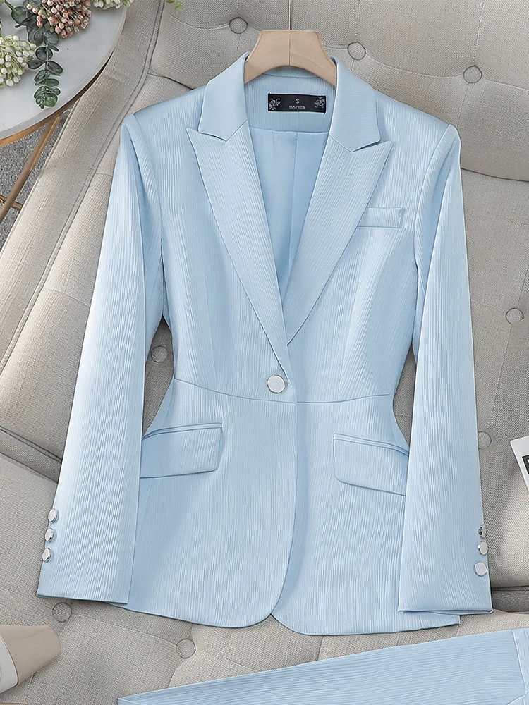

Office Ladies Blazer Women Apricot Blue Long Sleeve Female Business Work Wear Slim Formal Jacket Coat Autumn Winter JJ1069
