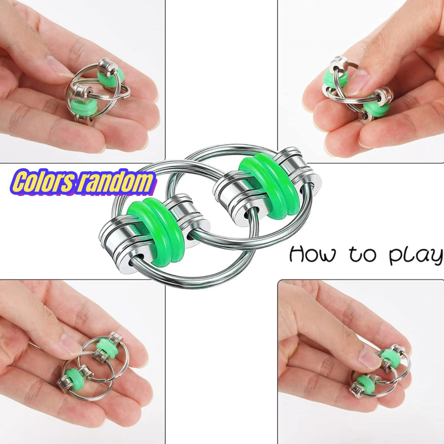 8 Pcs Hand Fidget Toys Roller Bicycle Bike Chain Fidget Spinner Flippy Chain Large Mesh Marble and Spiky Sensory Rings