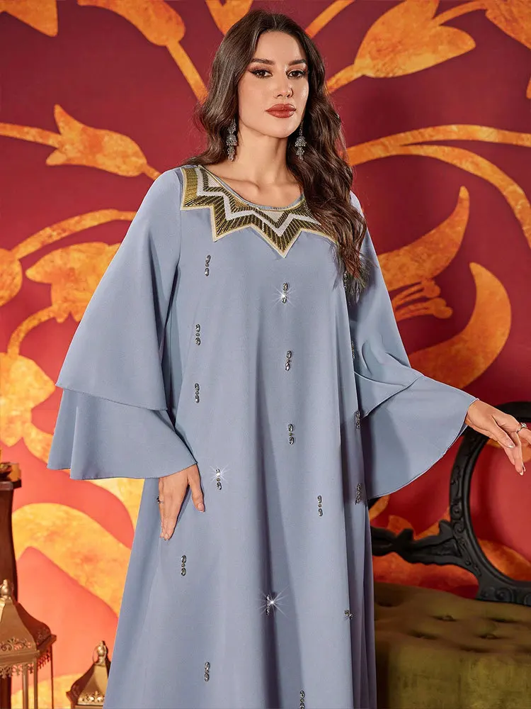 

Dubai Abaya Women Muslim Maxi Dress Eid Djellaba Beaded Kaftan Turkey Robe Femme Musulmane Vestidos Islam Jalabiya Arabic Abayas